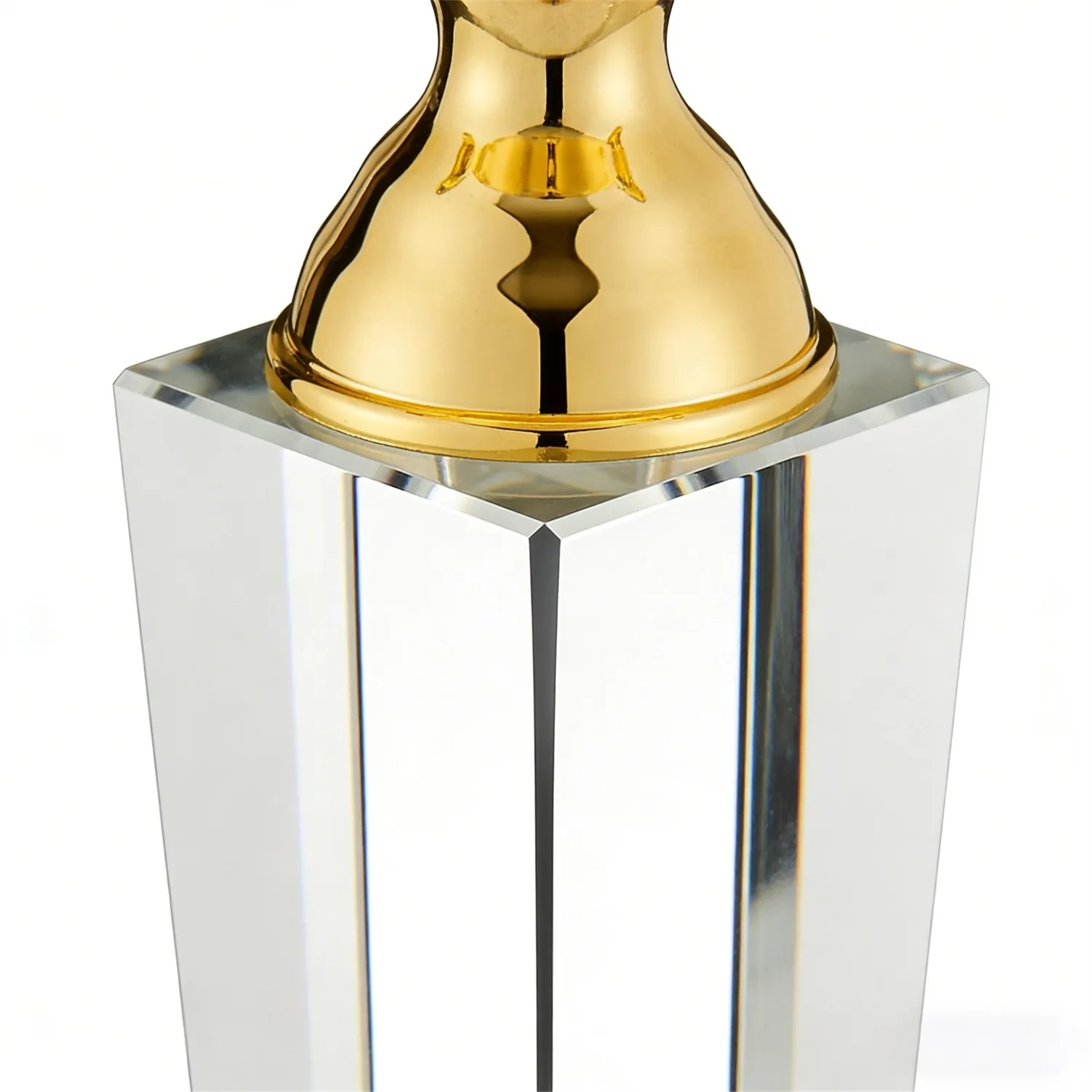Bespoke Clear Crystal Award Statue with Decorative Gold Cup