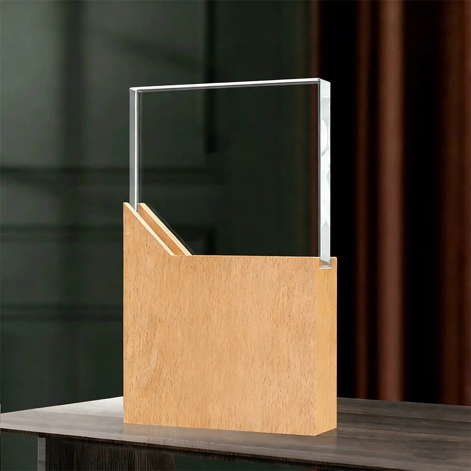 Minimalist Business Achievement Award with Wooden Pedestal - Small Orders