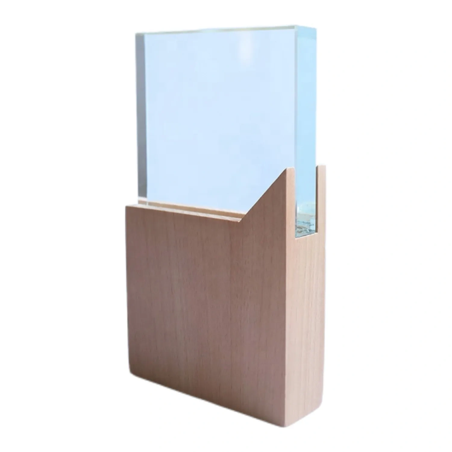 Modern Crystal Plaque with Asymmetric Wood Stand - Small Orders B2B Wholesale