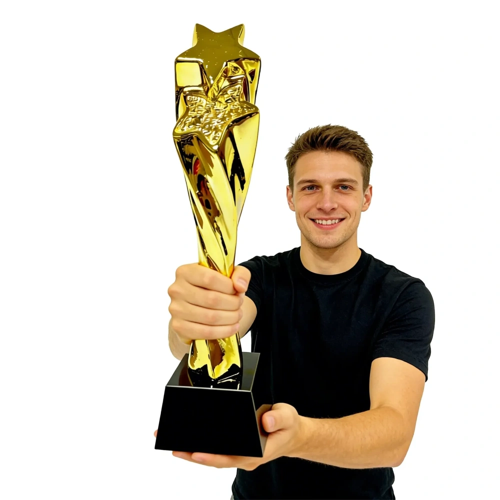 Ascending Star Golden Trophy Award - Custom Logo