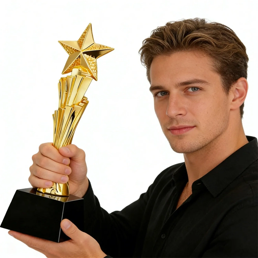 Ascending Star Pillar Gold Trophy - Engraved