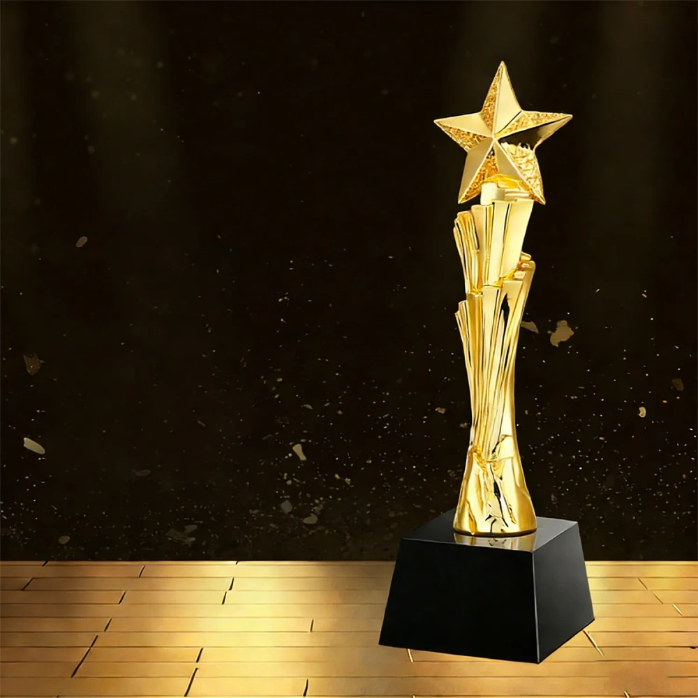 Ascending Star Pillar Gold Trophy - Engraved