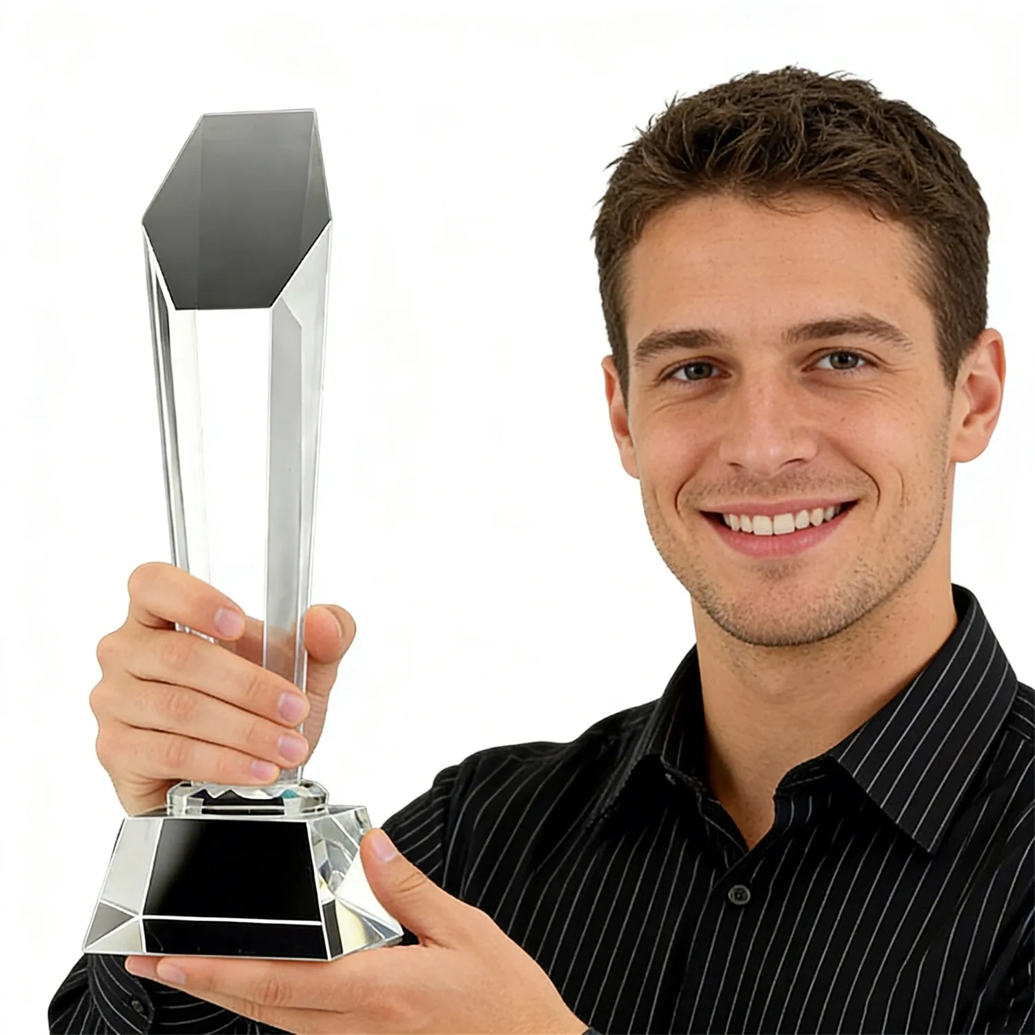 Premium Geometric Clear Crystal Trophy for Employee Excellence SmallOrders