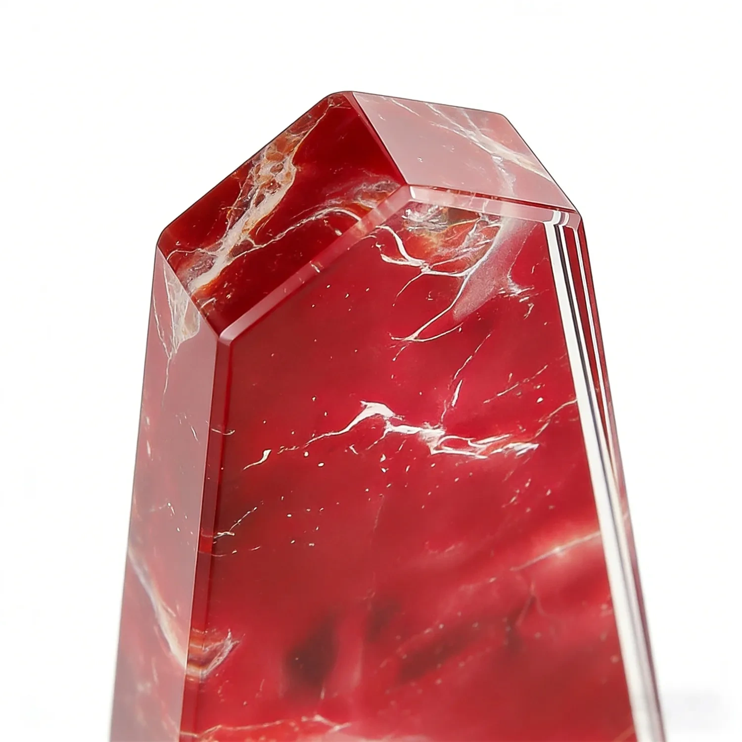 Triangular Red Crystal Trophy with Wooden Pedestal - Small Order