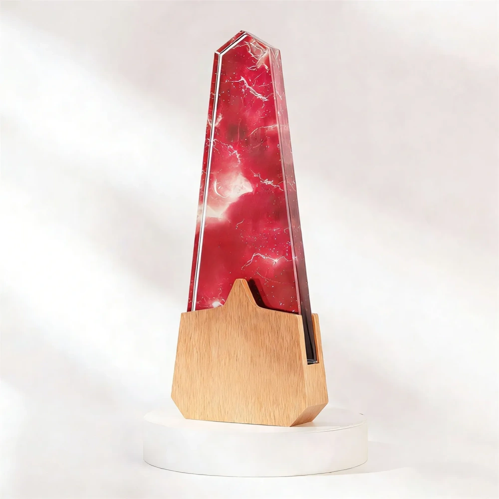 Crimson Lightning Crystal Obelisk Award - Custom Logo