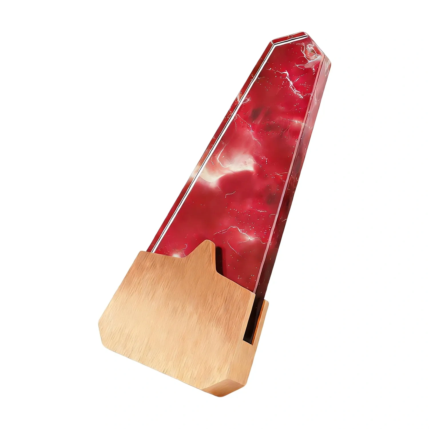 Modern Red Nebula Crystal Award with Natural Wood Base SmallOrder