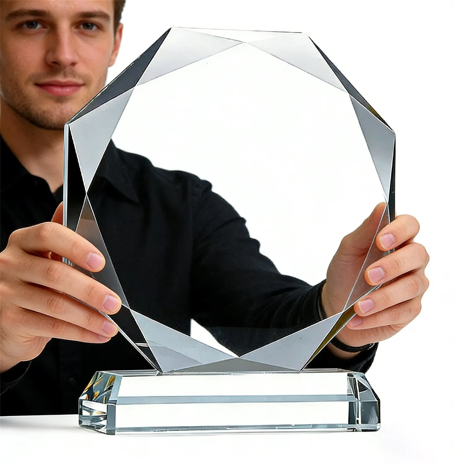 Employee Recognition Awards Clear Crystal Round Plaque Small Order