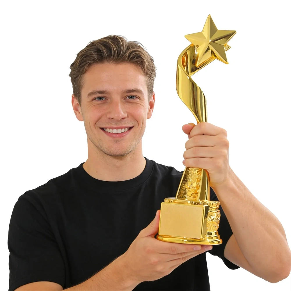 Majestic Golden Ribbon Star Trophy - Corporate Gift