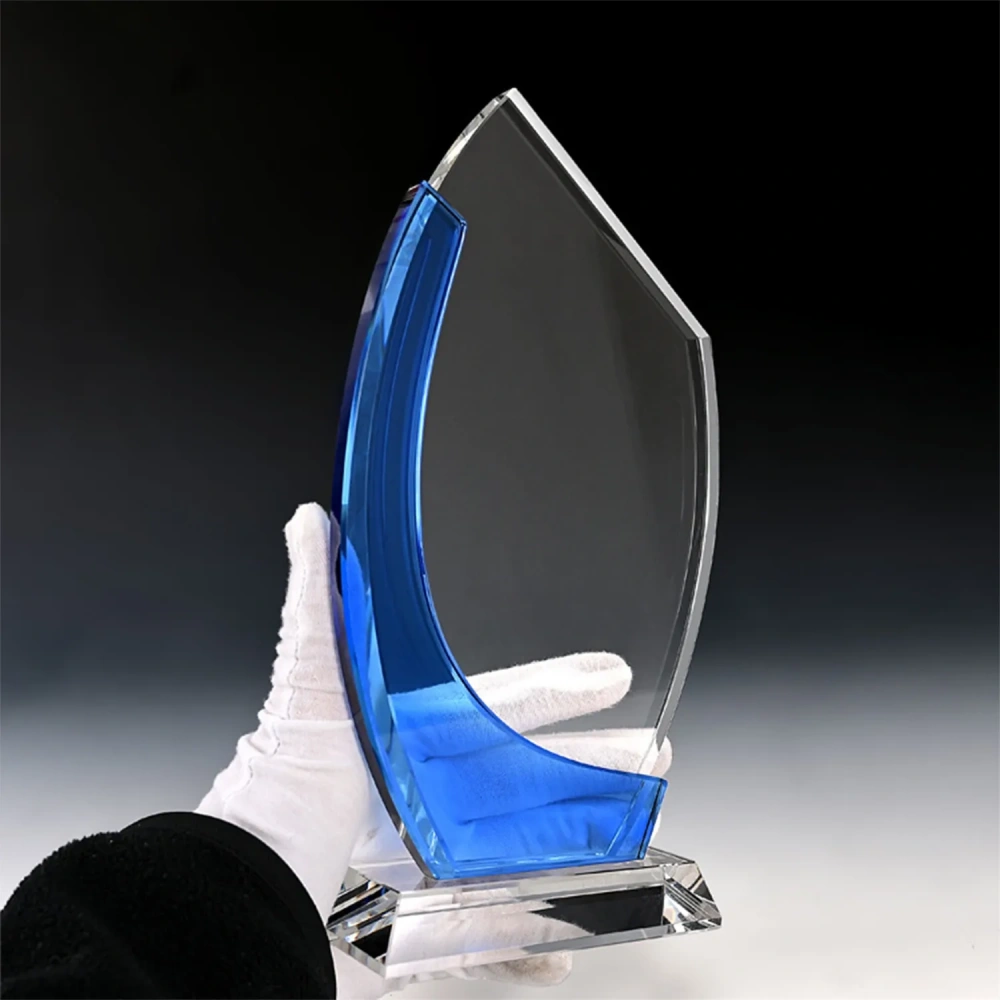 Azure Wave Optical Crystal Award - Custom Engraved