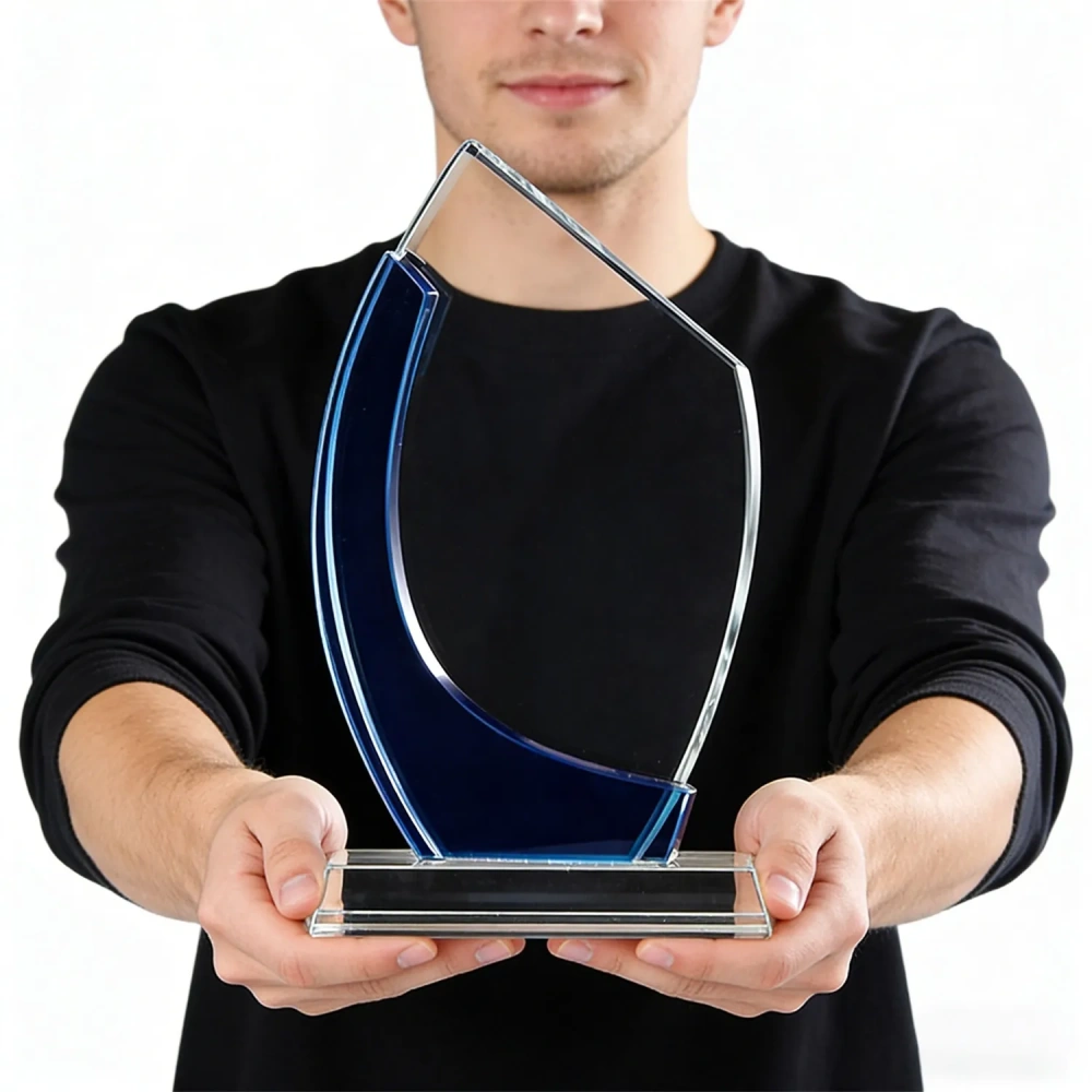 Azure Wave Optical Crystal Award - Custom Engraved