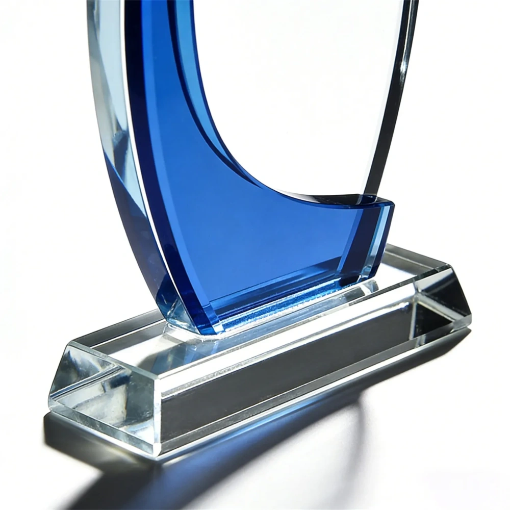 Azure Wave Optical Crystal Award - Custom Engraved