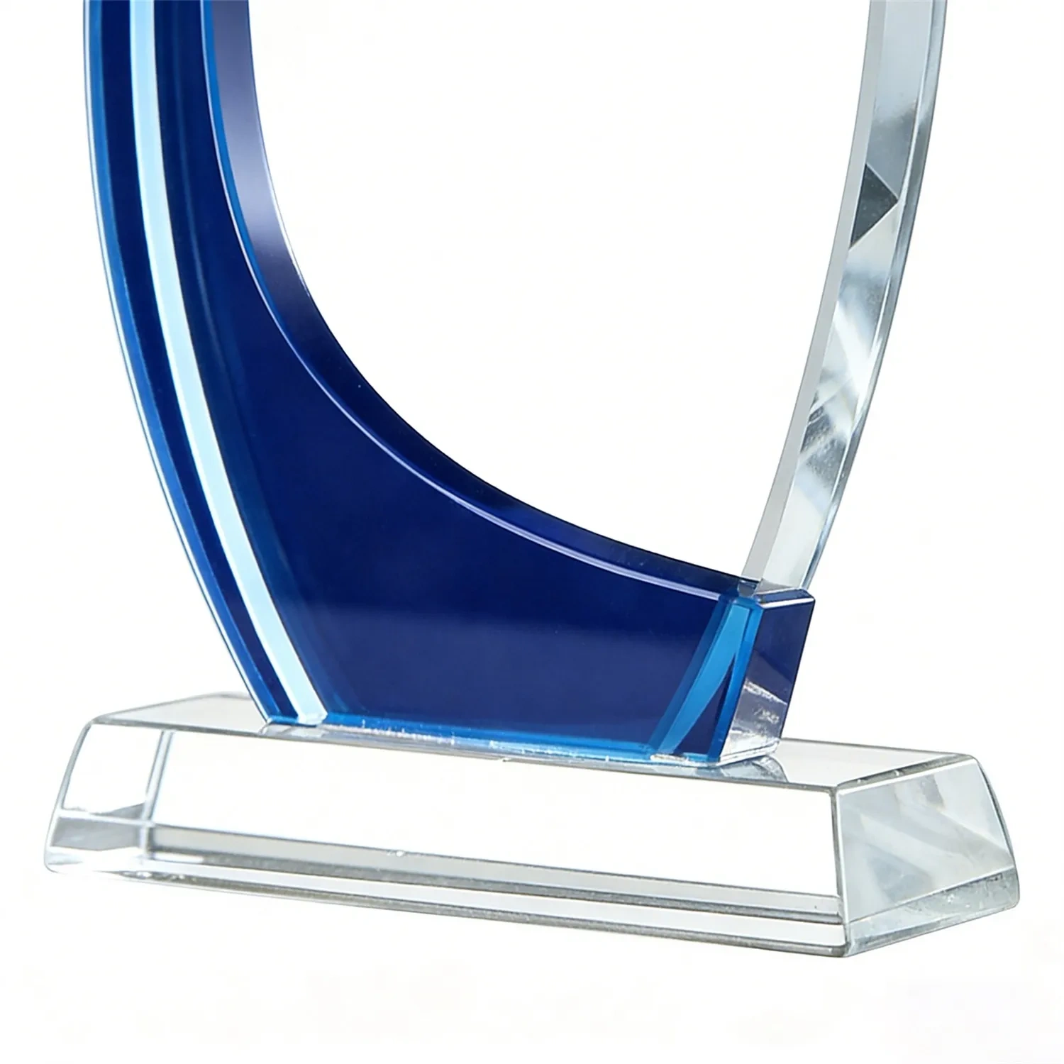 Customized Employee Achievement Trophy with Blue Wave Detail Small Orders