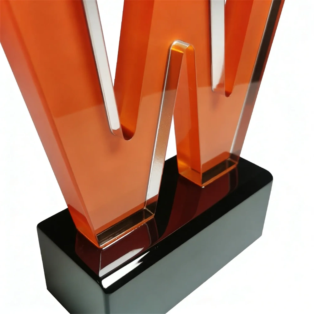 Amber Letter W Optical Crystal Award - Custom Logo