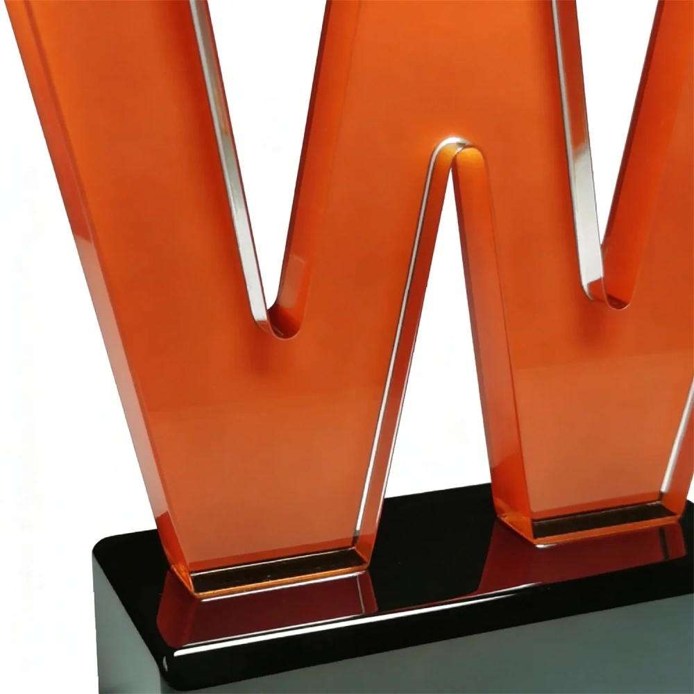 Amber Letter W Optical Crystal Award - Custom Logo