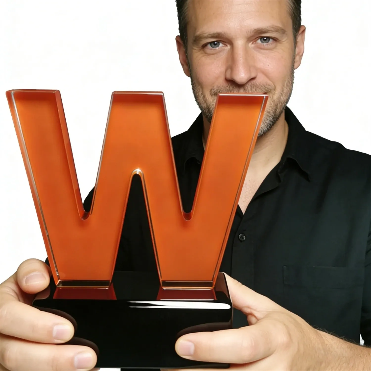 Amber Letter W Optical Crystal Award - Custom Logo