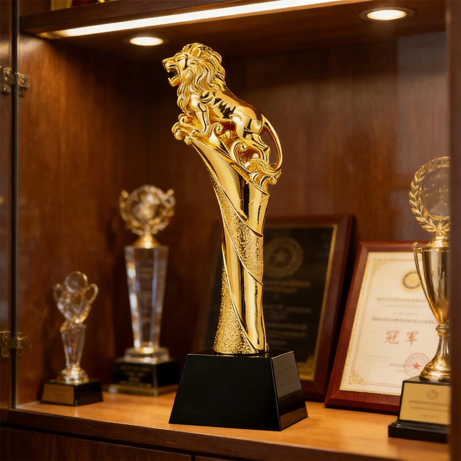 Premium Metallic Gold Lion Award Trophy for Corporate Achievement Small Order