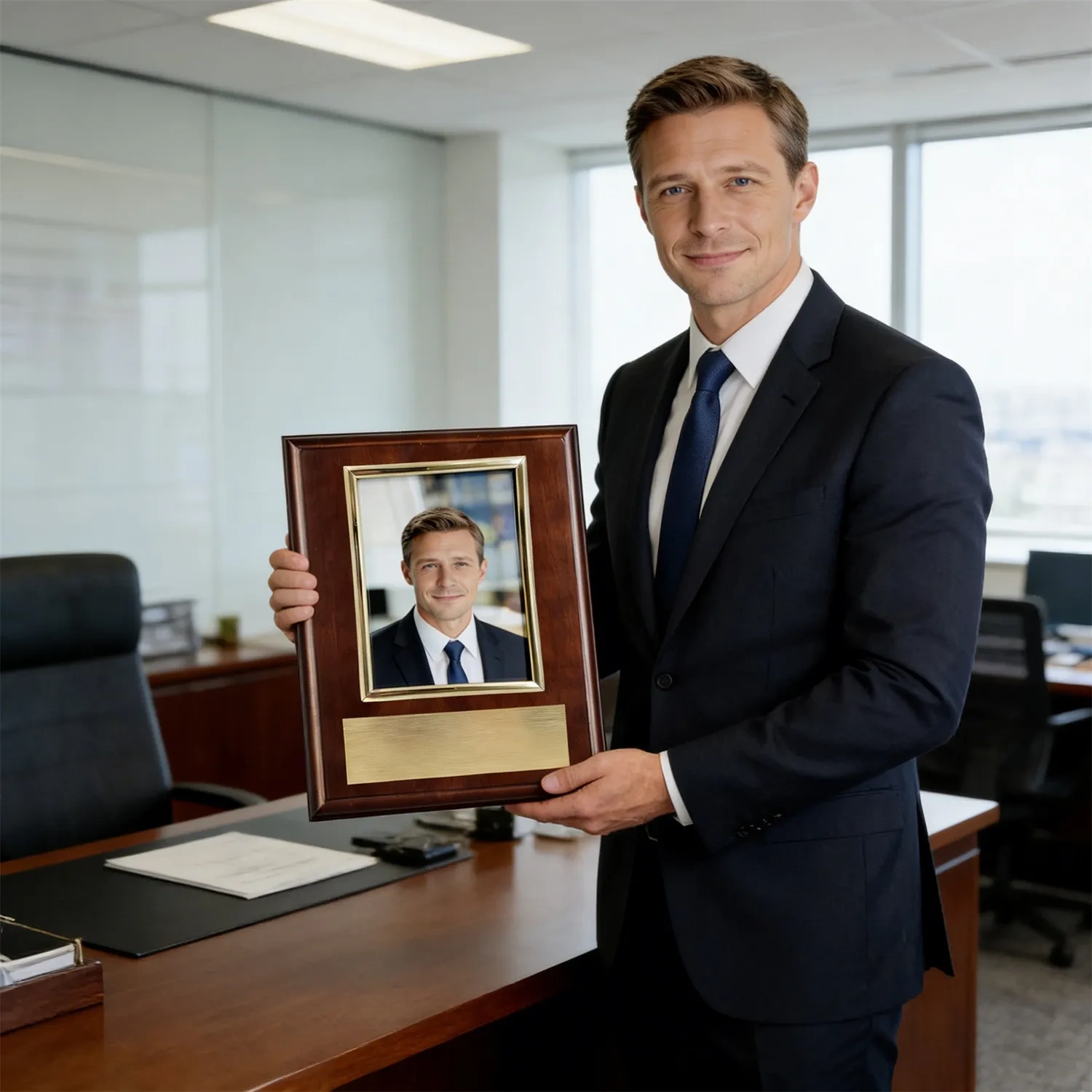 Wholesale corporate recognition award plaque with photo insert and brass plate SmallOrder