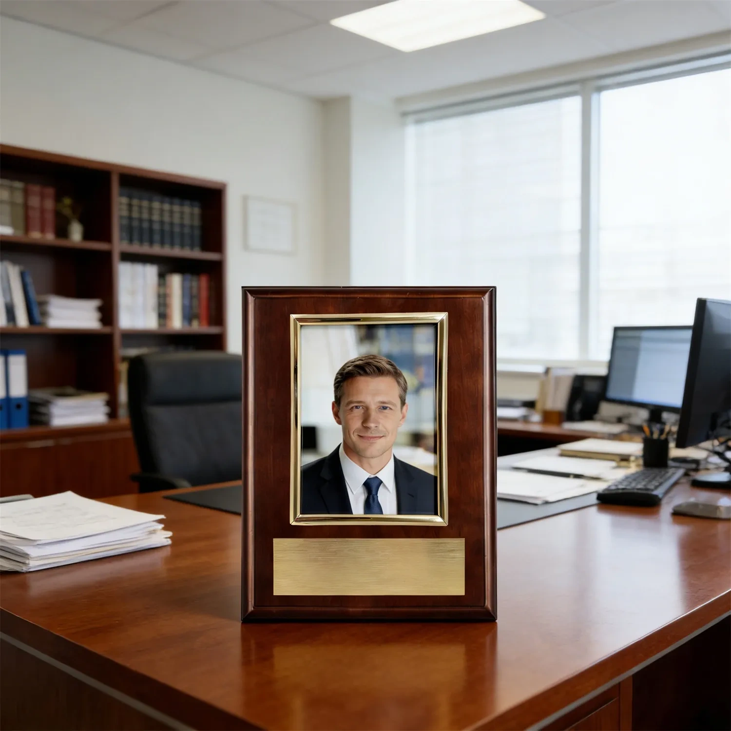 SmallOrders custom printed wooden portrait plaque for leadership achievement awards