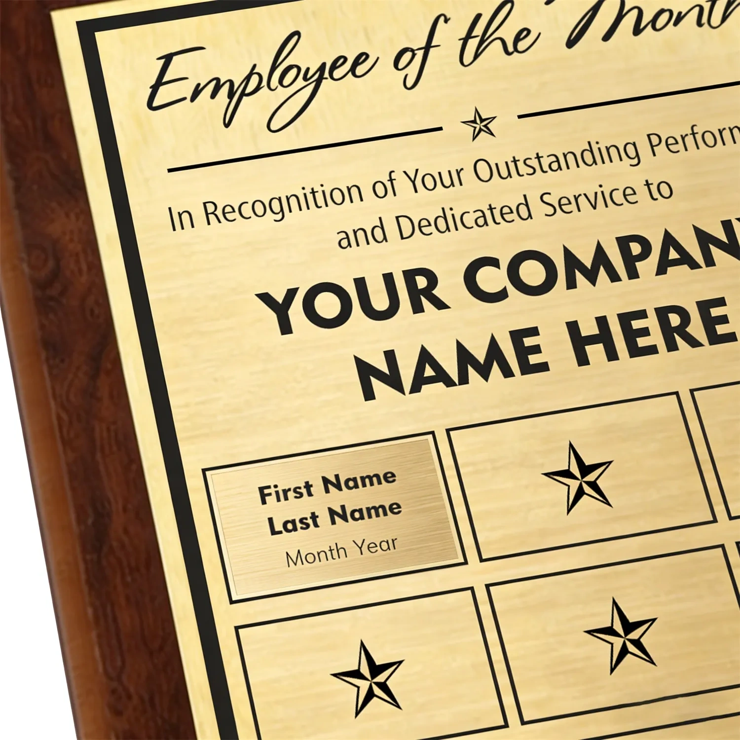 Bespoke walnut finish perpetual award plaque for office recognition Small Order