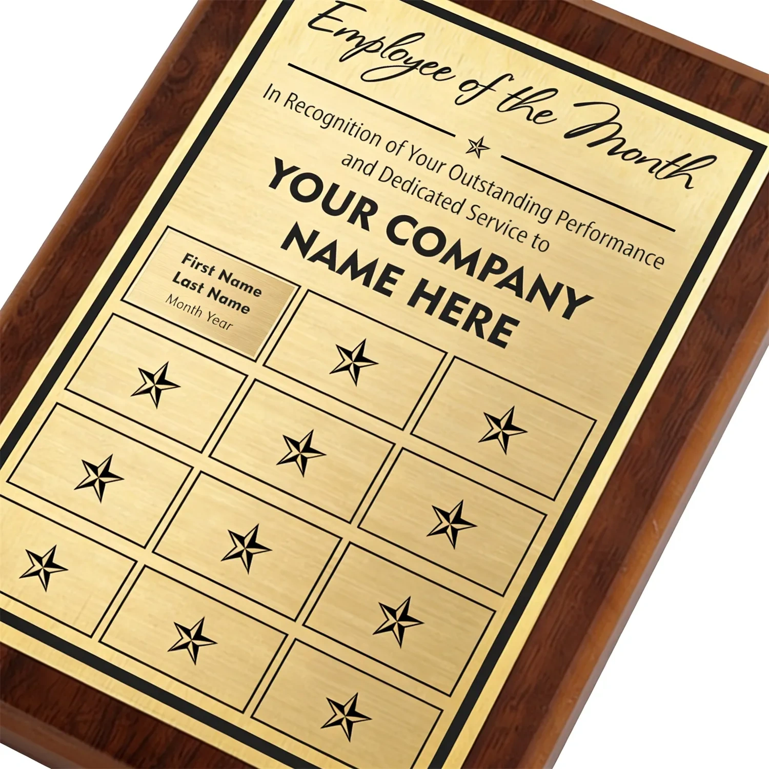 Bulk corporate monthly employee awards with 12 laser engraved plates SmallOrders