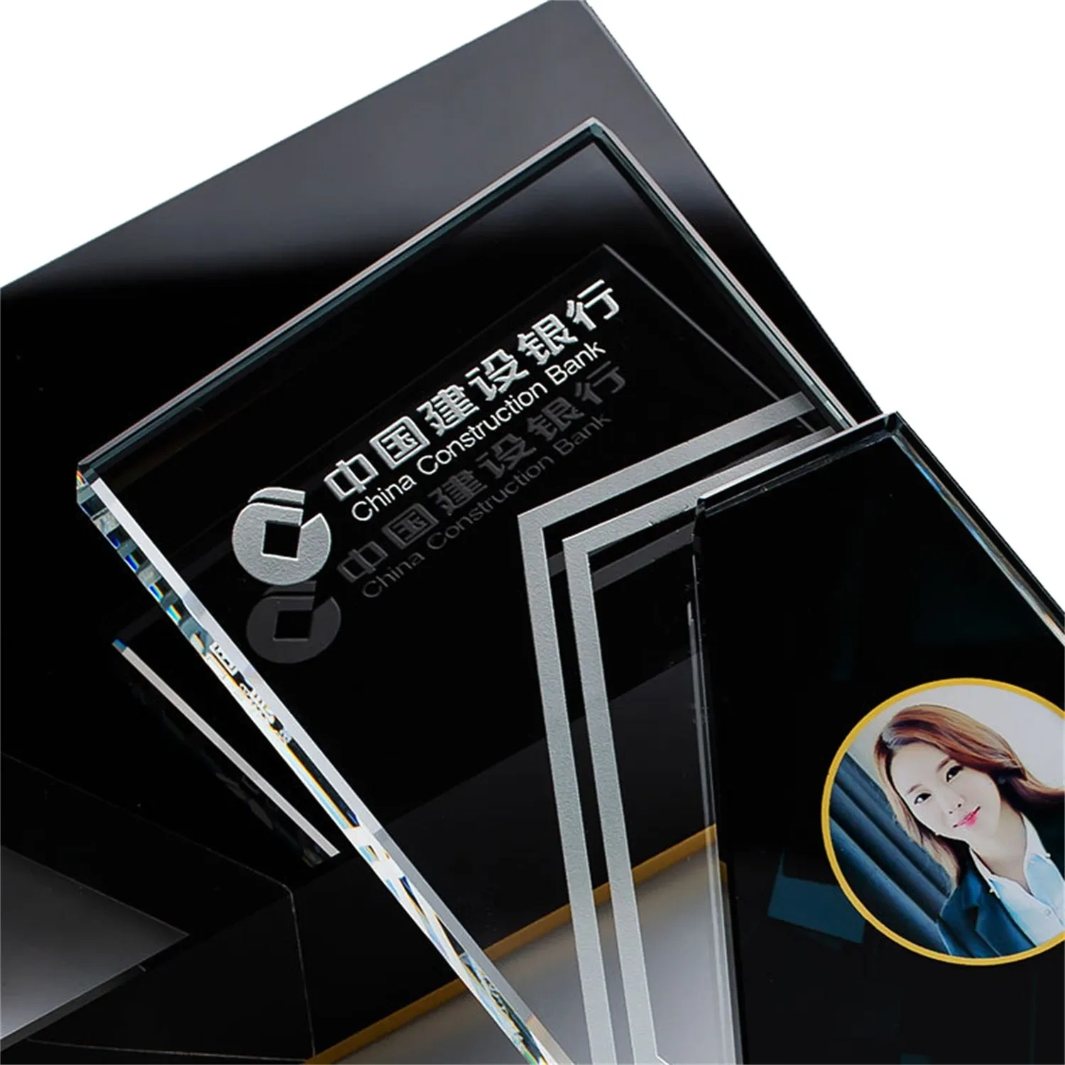 Modern rectangular glass award with custom photo and logo printing Small Orders
