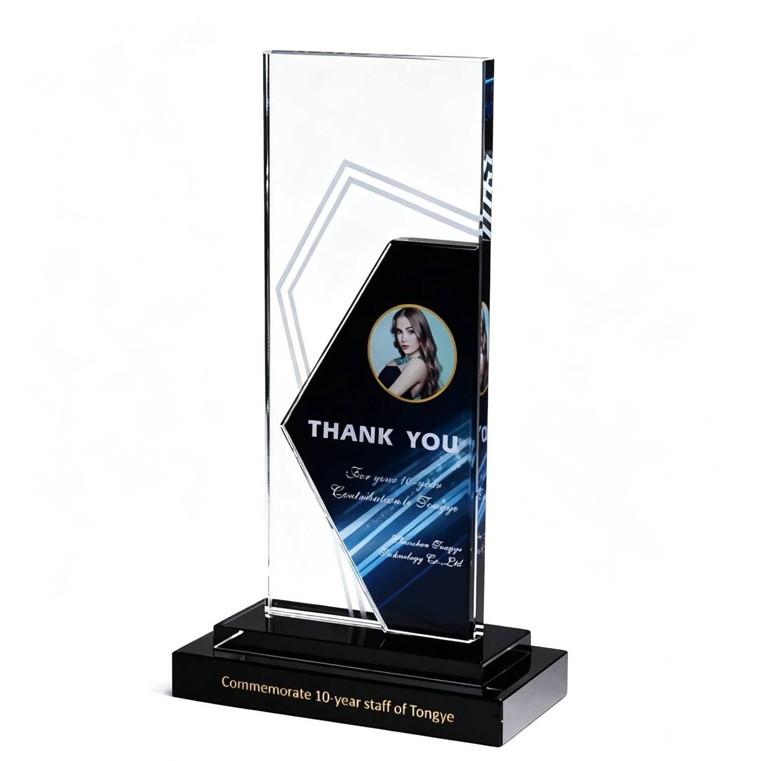 Premium clear crystal trophy with elegant blue accent for business gala SmallOrders