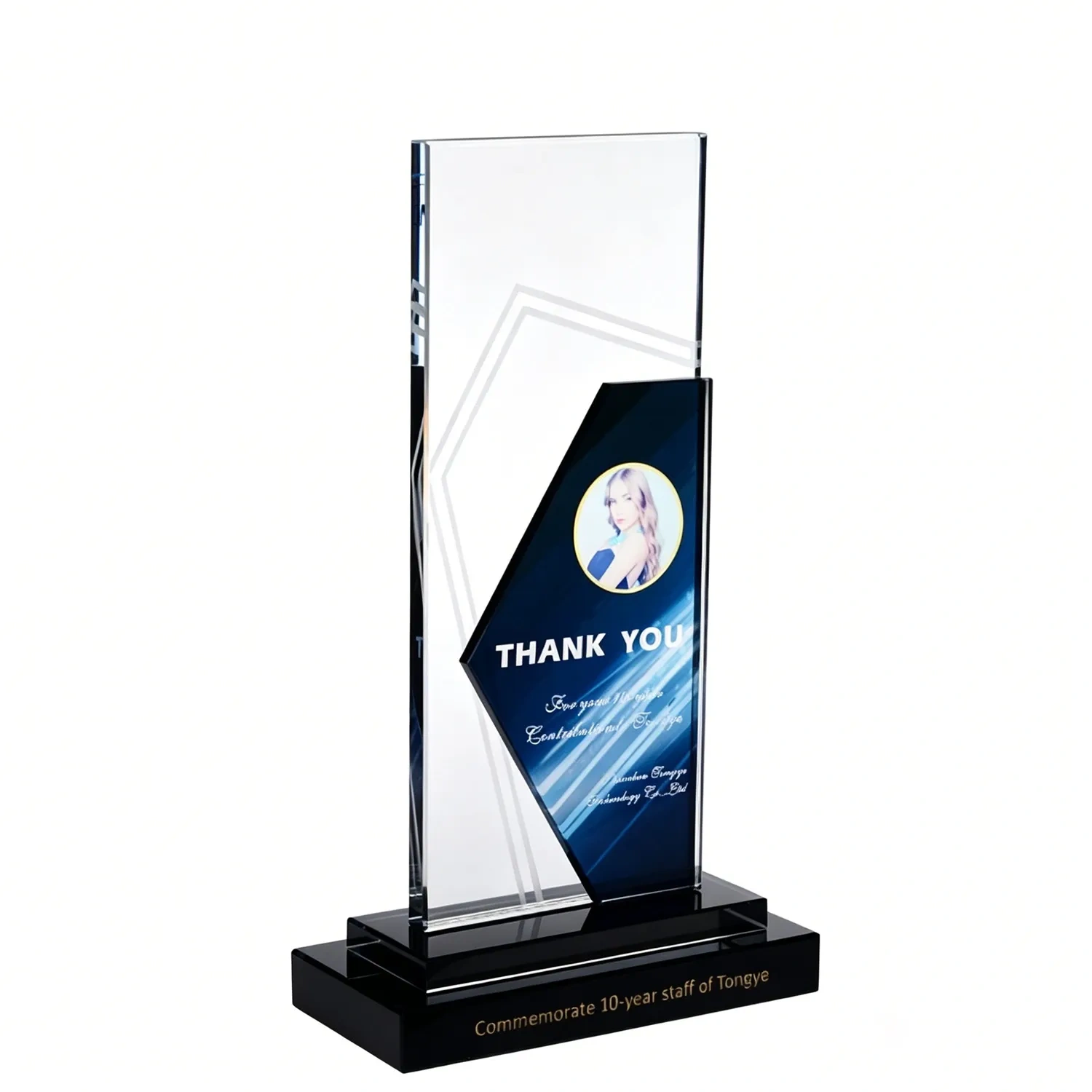 Elegant 10th anniversary commemorative crystal plaque with photo insert Small Orders