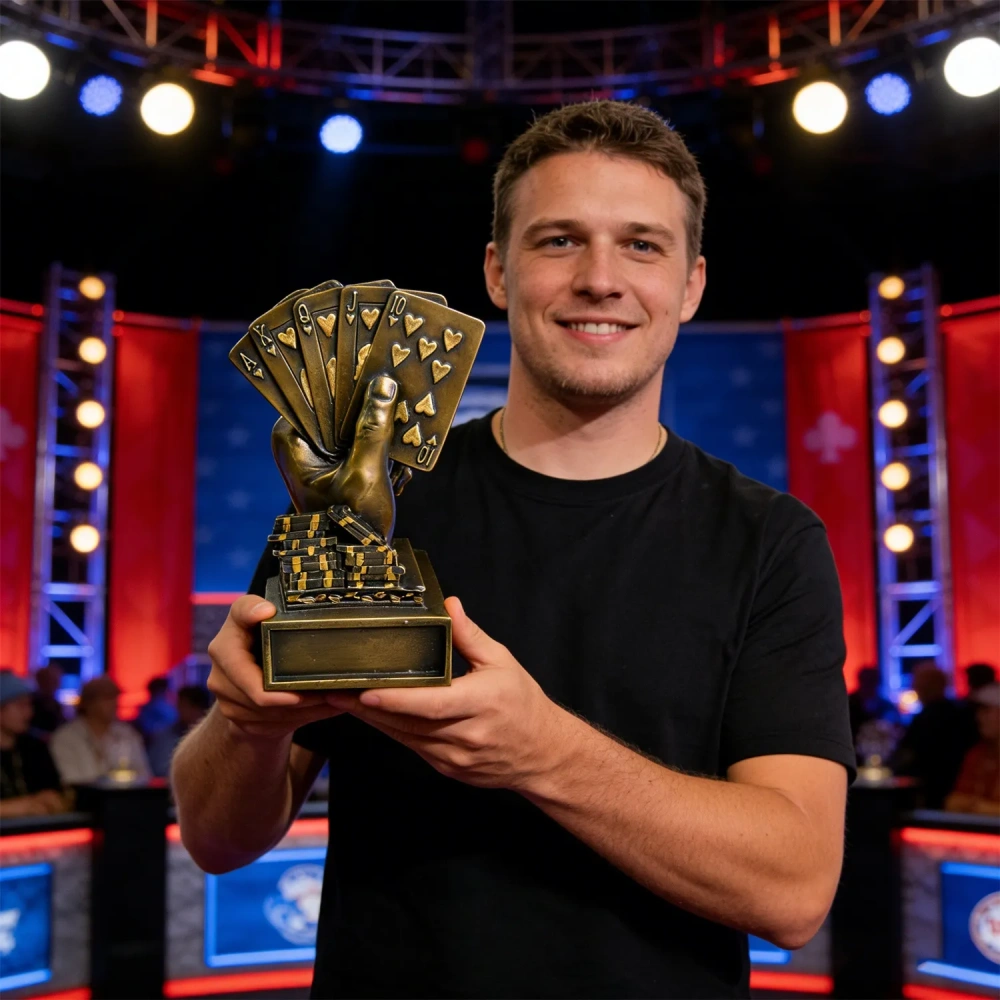 Creative poker hand and chips trophy for gambling tournament winners SmallOrder