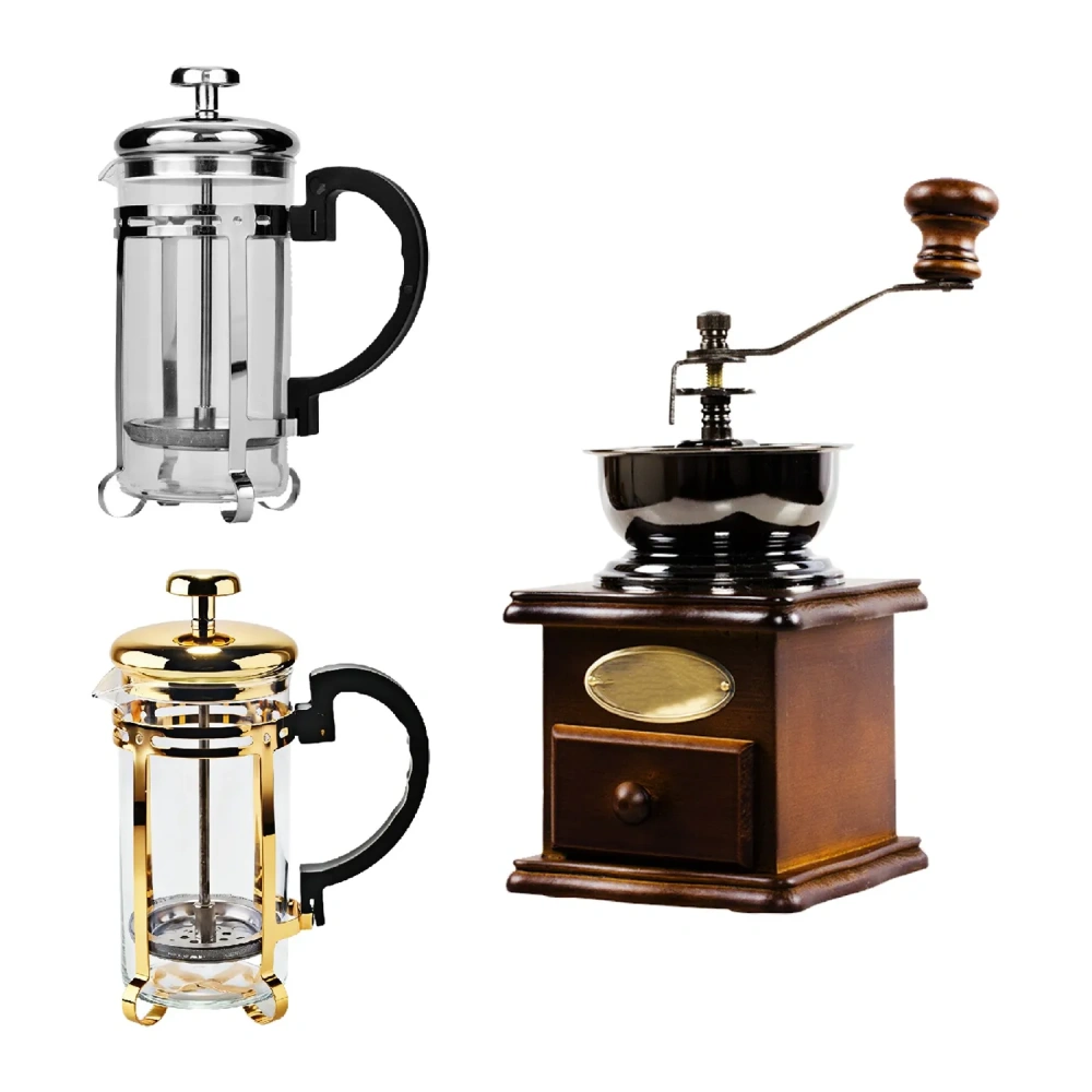 Vintage Manual Coffee Grinder & French Press Set - Customized