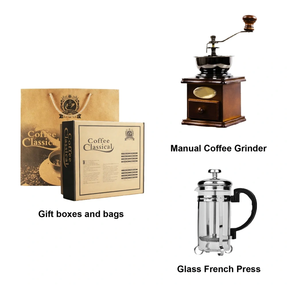 Vintage Manual Coffee Grinder & French Press Set - Customized