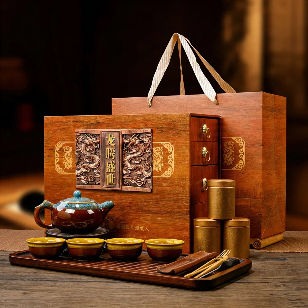 4-Tier Dragon Motif Chinese Tea Discovery Chest - Supplier