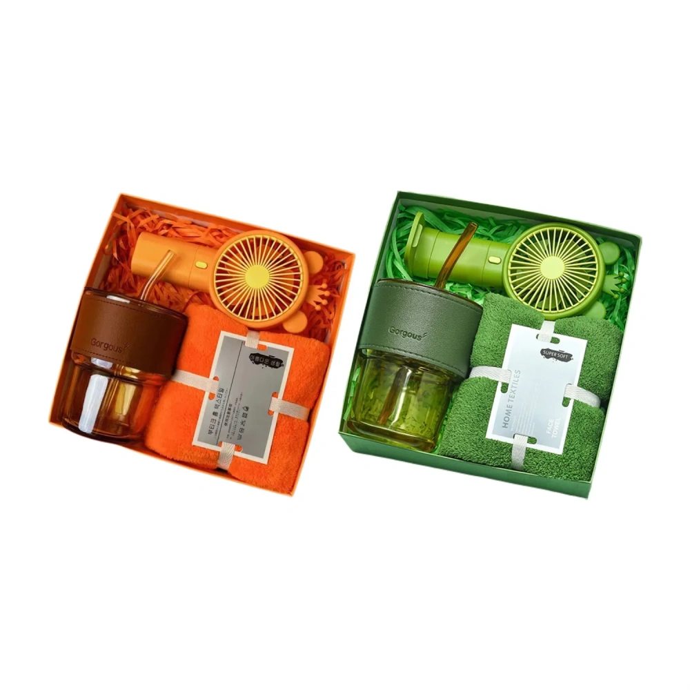 3-in-1 Eco-Friendly Glass Cup & Fan Gift Set - Wholesale