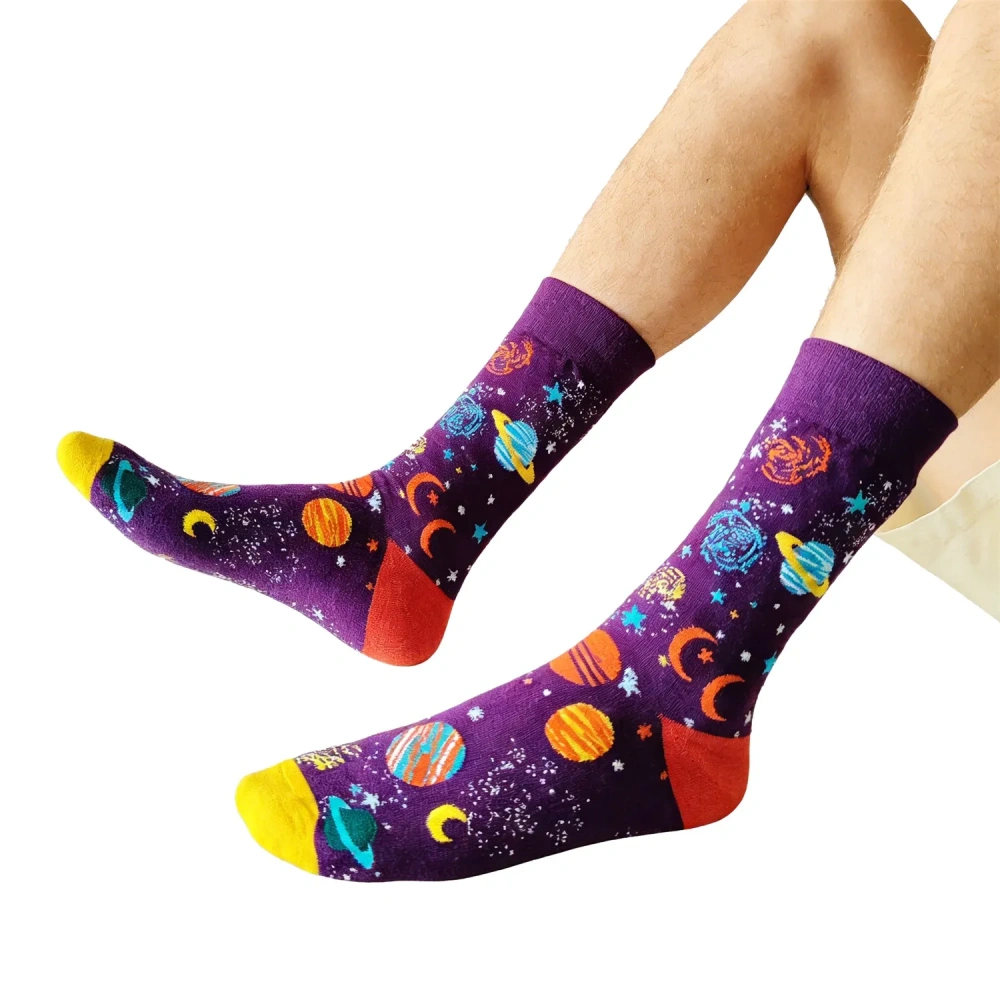 Space-Themed Crew Socks - Personalized Logo