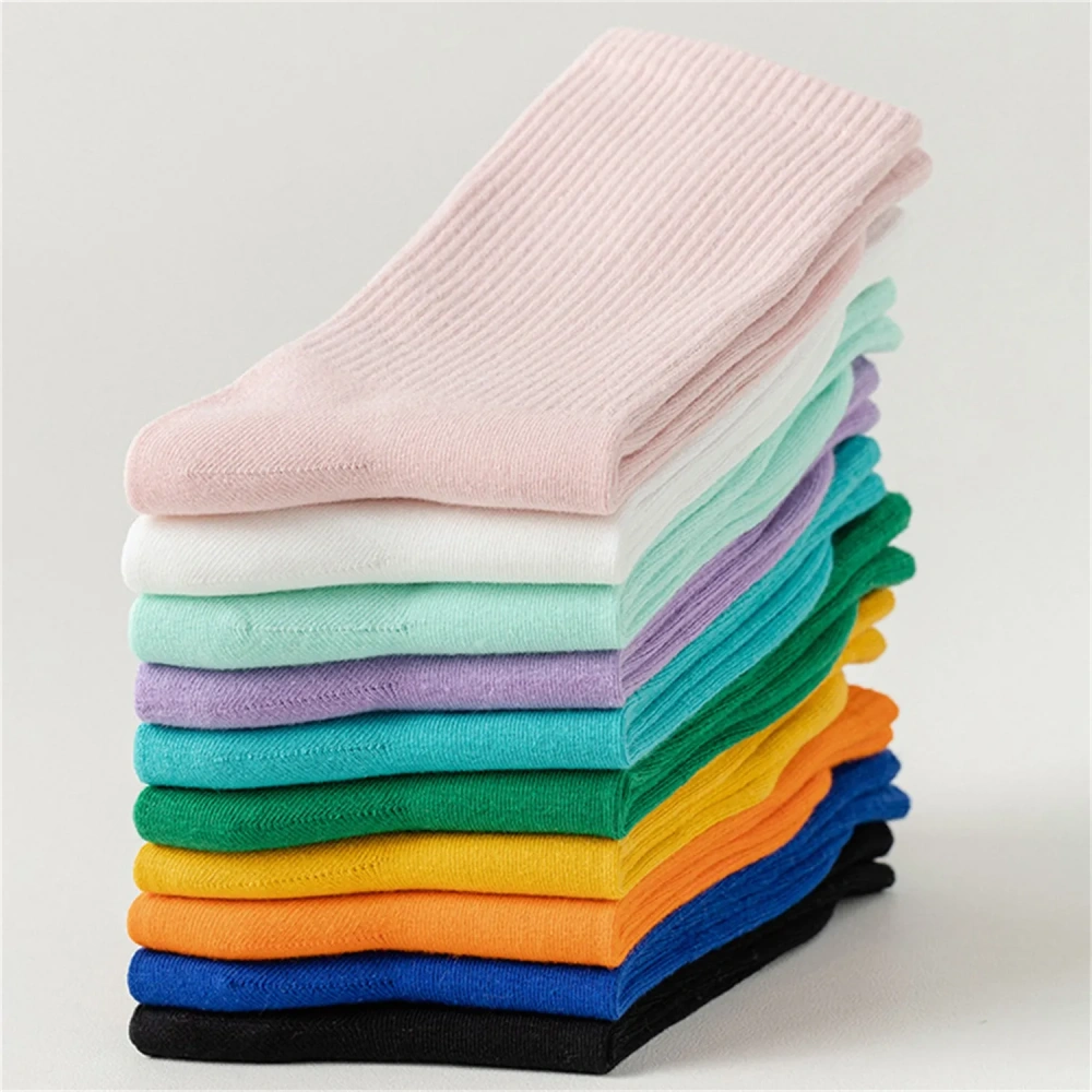 Solid Ribbed Crew Socks - Bulk Wholesale