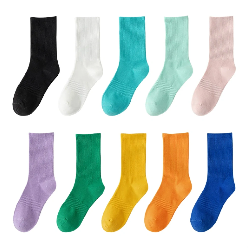 Solid Ribbed Crew Socks - Bulk Wholesale