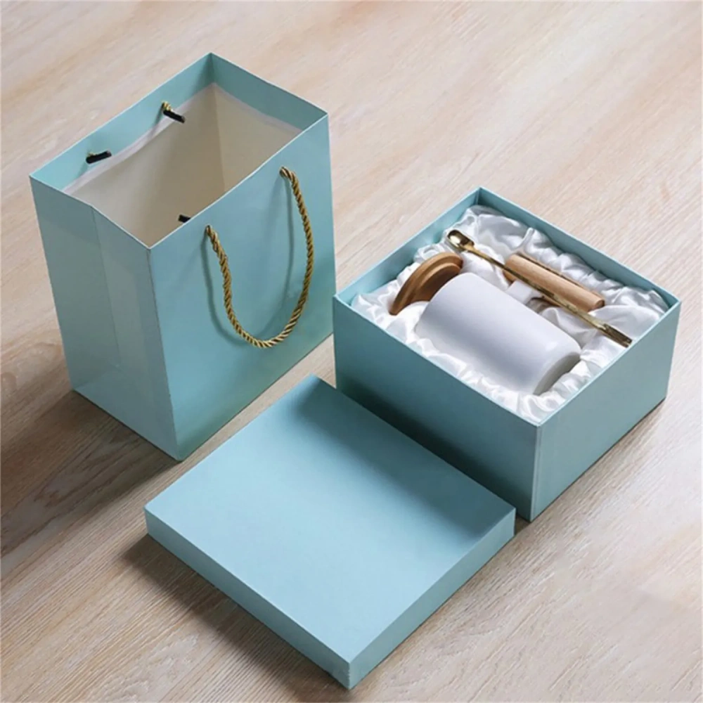 Ceramic Wood Handle Mug Set - Premium Gift Box