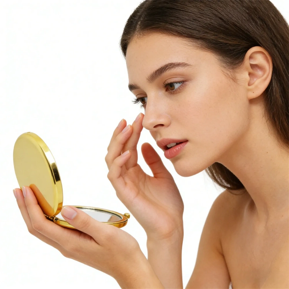 Gold Metal Compact Mirror - Premium Personalized