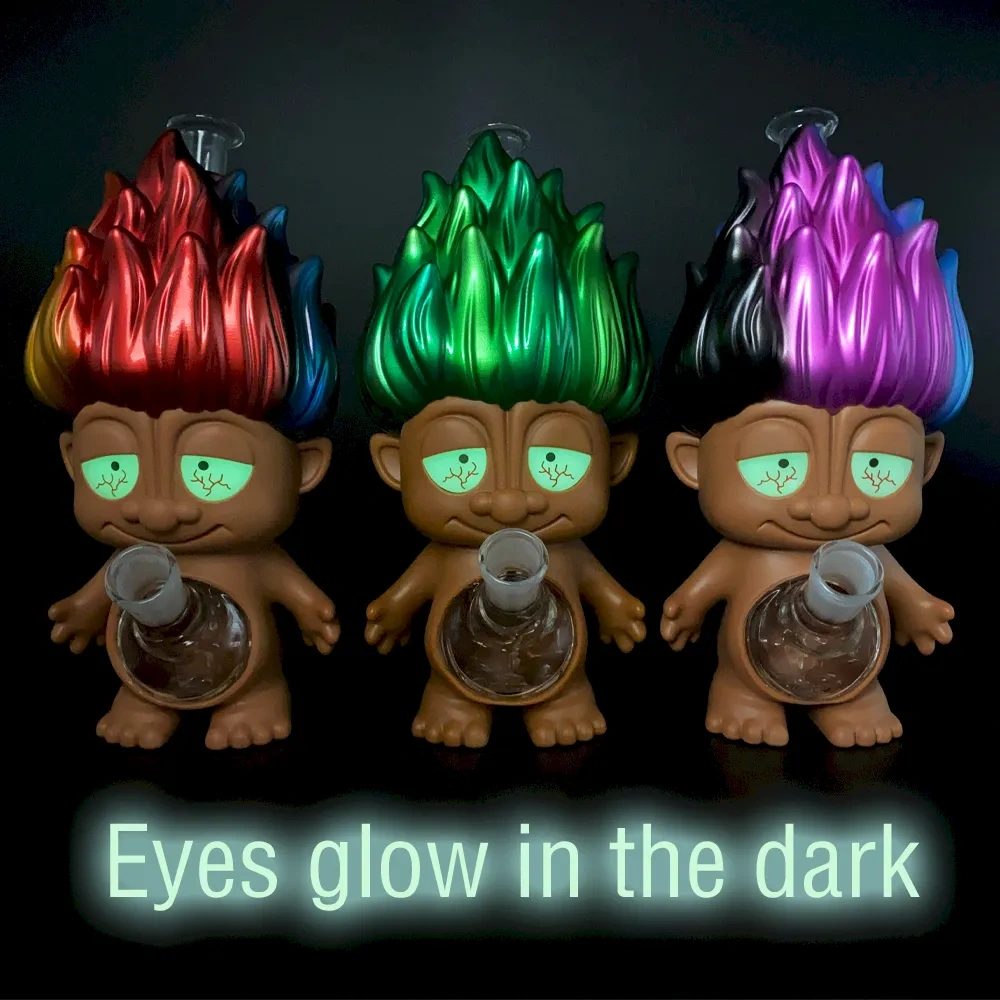 Custom Rainbow Troll Doll Style Resin Glass Water Pipe