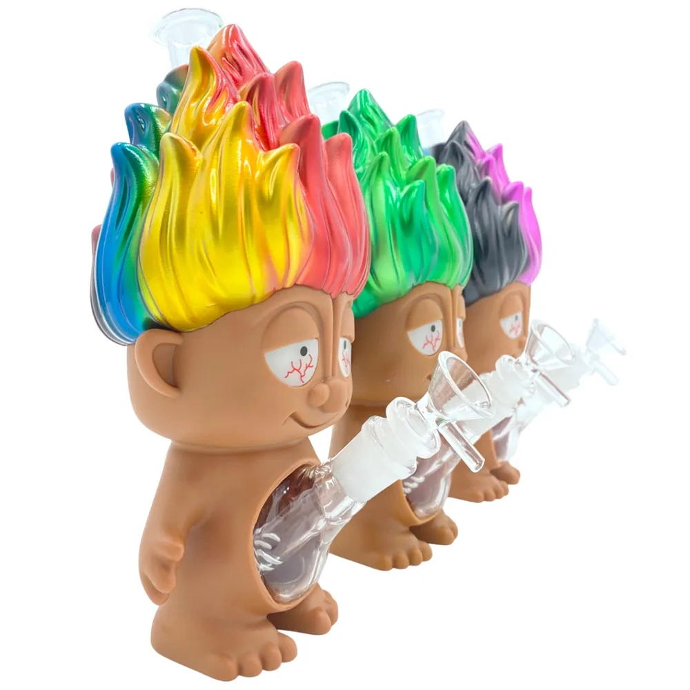 Custom Rainbow Troll Doll Style Resin Glass Water Pipe