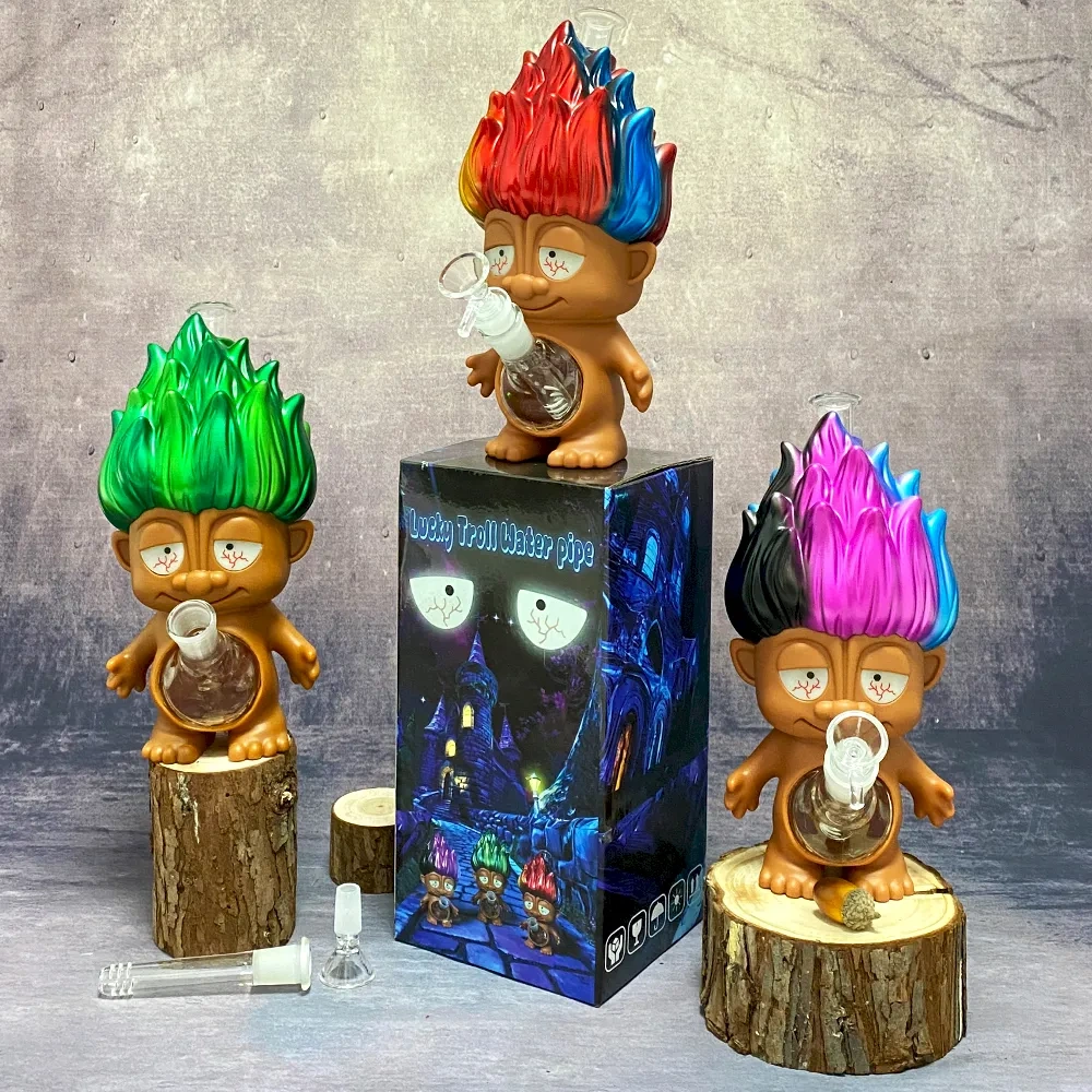 Custom Rainbow Troll Doll Style Resin Glass Water Pipe