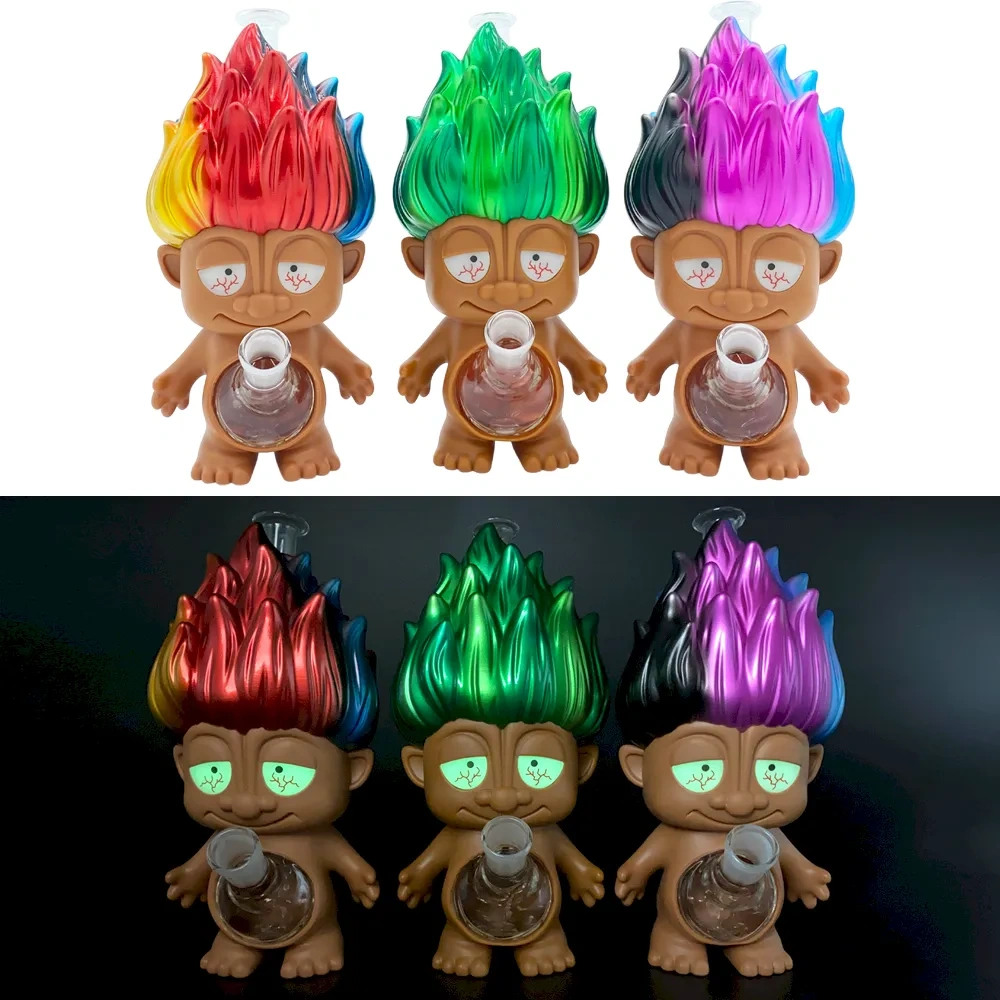 Custom Rainbow Troll Doll Style Resin Glass Water Pipe