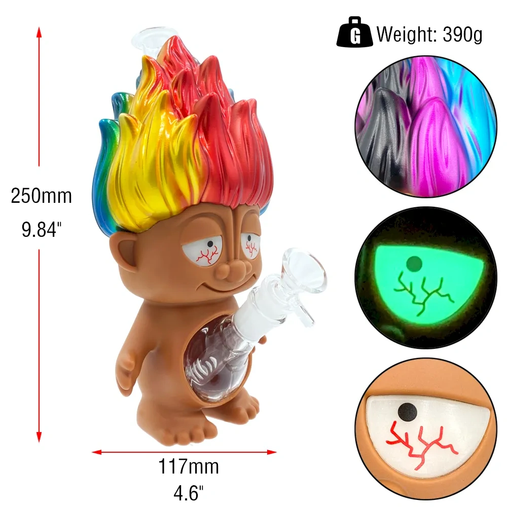 Custom Rainbow Troll Doll Style Resin Glass Water Pipe
