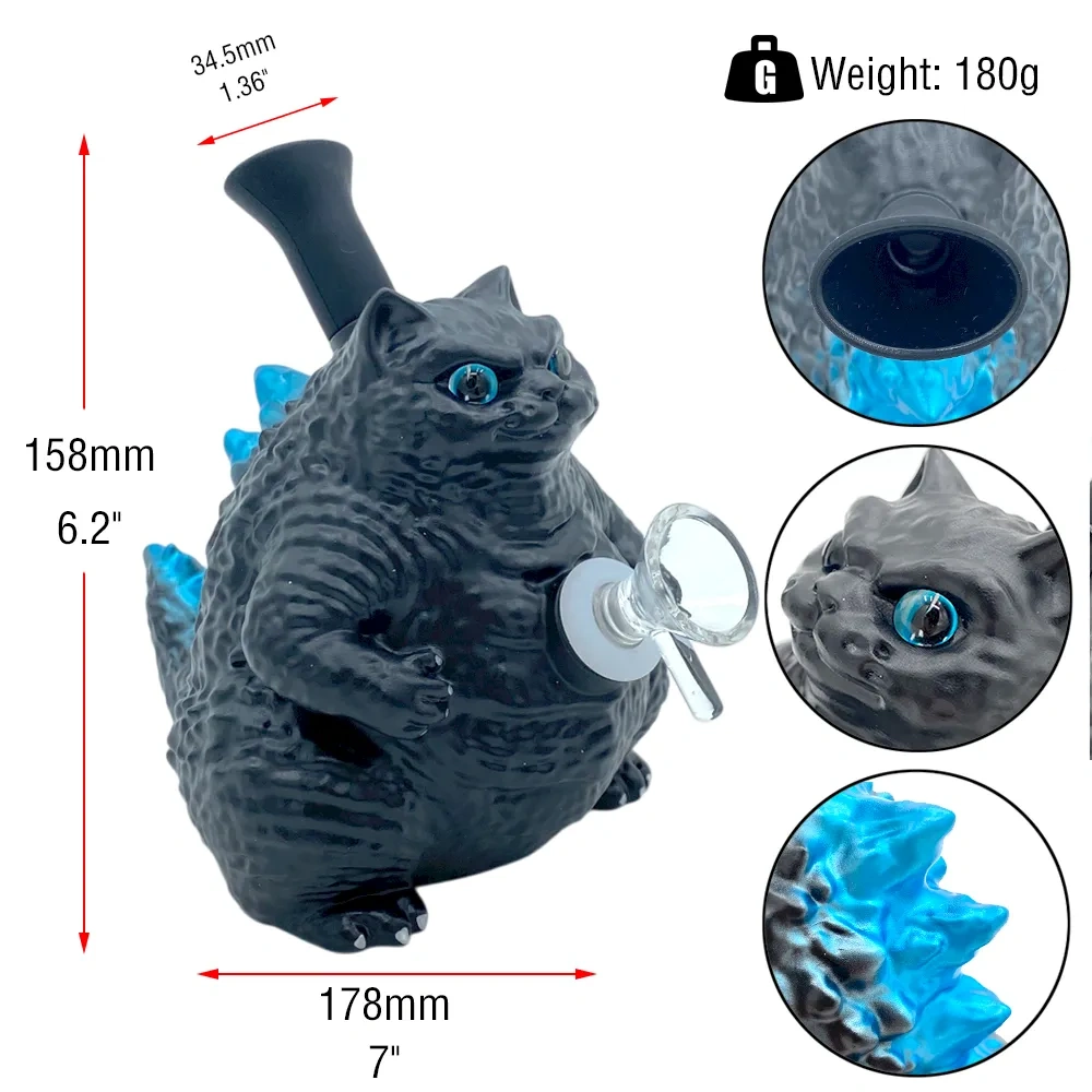 Custom Godzilla Cat Resin Glass Water Pipe
