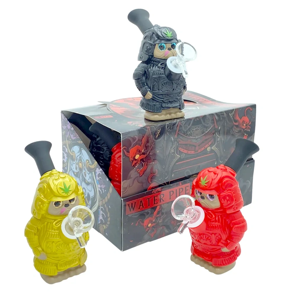 Custom Samurai Cat Themed Resin Glass Water Pipe