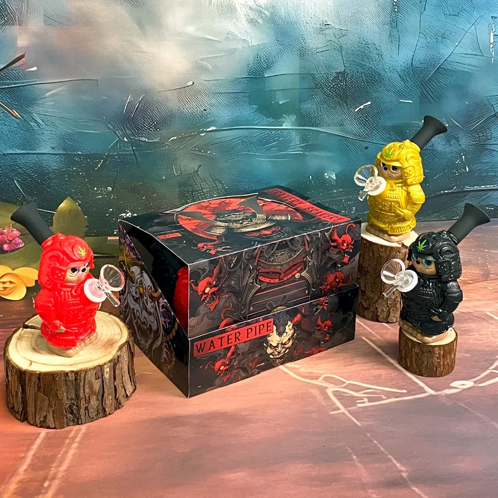 Custom Samurai Cat Themed Resin Glass Water Pipe