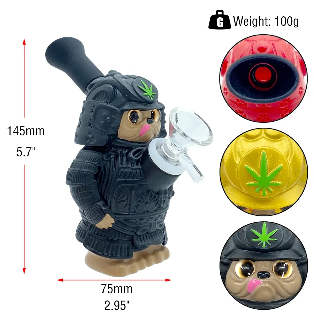 Custom Samurai Cat Themed Resin Glass Water Pipe