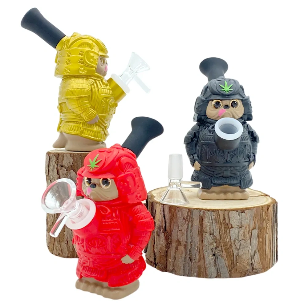 Custom Samurai Cat Themed Resin Glass Water Pipe