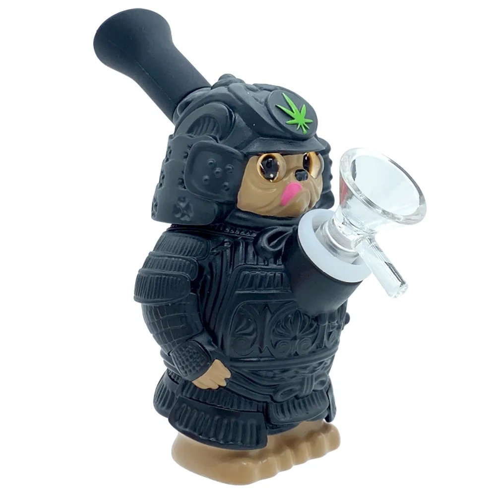 Custom Samurai Cat Themed Resin Glass Water Pipe