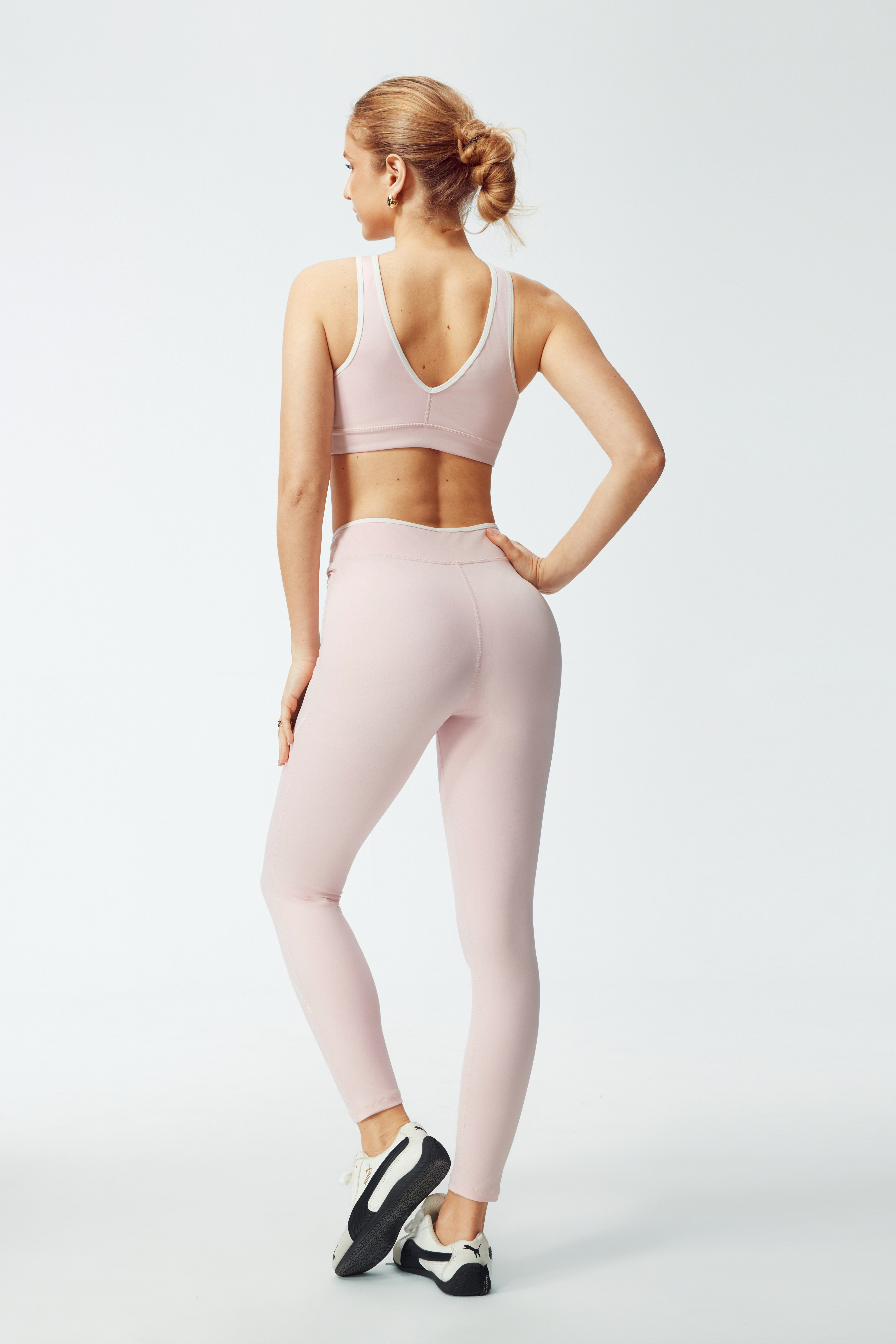 Halter Neck Bra & Crossover Waist Leggings Set | Soft Blush