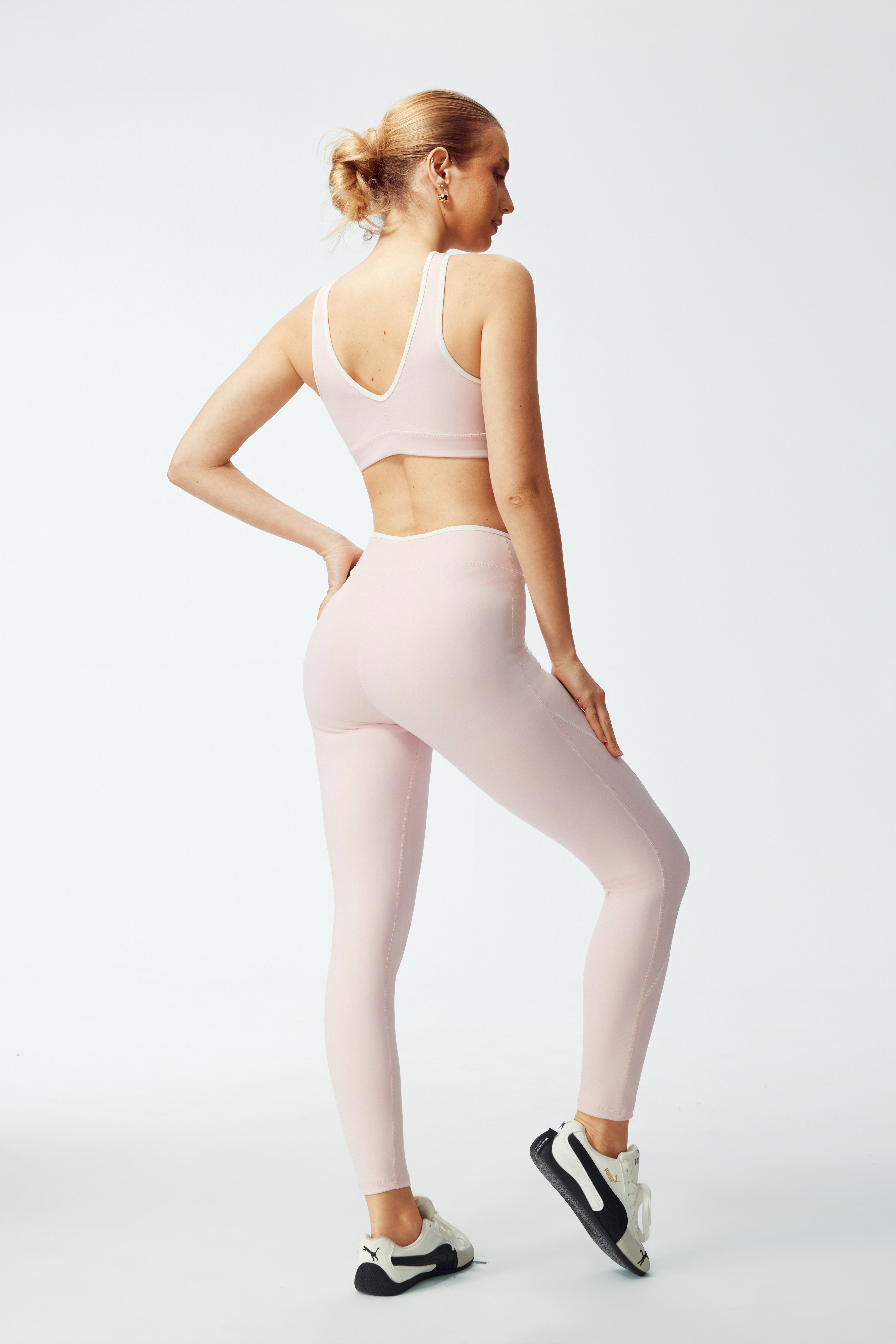 Halter Neck Bra & Crossover Waist Leggings Set | Soft Blush